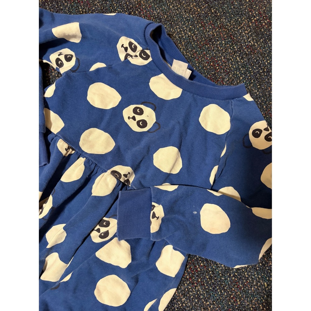 Hanna Andersson Blue Panda Polka Dot Sweatshirt Dress Kids Size 120 US 6-7